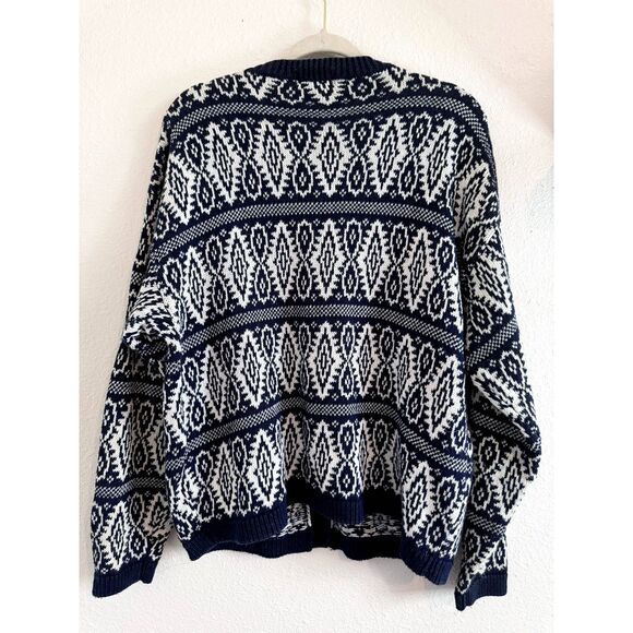 Marsh Landing Vintage Nordic Blue White Knit Grandpa Cardigan Large - Picture 7 of 7